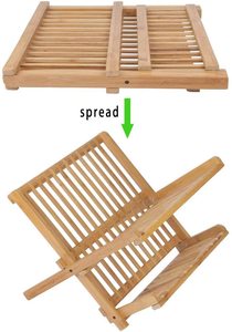 工厂定制双层竹制双折厨房架多功能排水托盘碗碟储物架 - Product Image 4