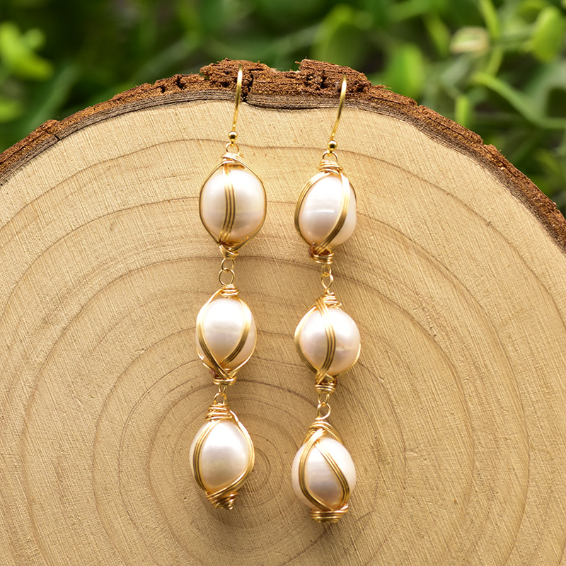 GE0810-1 Boucles d'oreilles enveloppées de fil à 3 brins