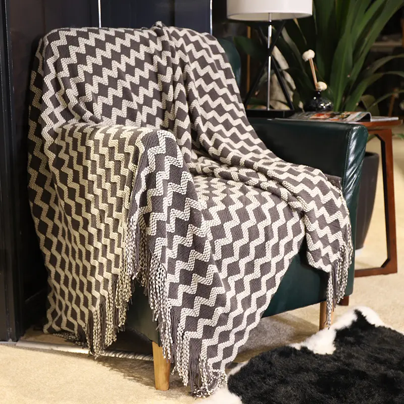 Manta tejida con borlas geométricas para bebé, manta de lana suave y acogedora para sofá, mantas bohemias