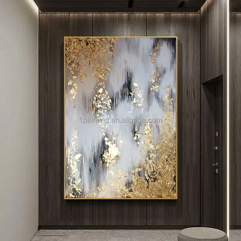 リビングルームの家の装飾新しい100% 手描きの抽象芸術の壁の写真キャンバスに手作りの金箔の油絵