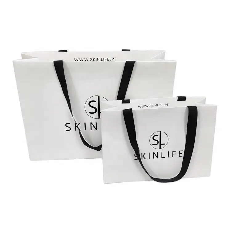 Promozionale all'ingrosso fantasia carta bianca di lusso shopping boutique packaging regalo lenny texture sacchetti di carta stampa