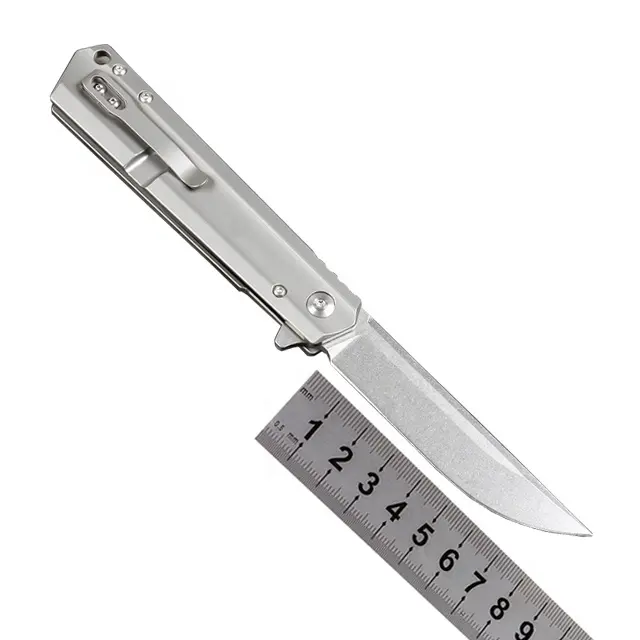 OEMロゴなしD2ステンレス鋼ブレードとチタンハンドル折りたたみポケットナイフ、チタンクリップ付き