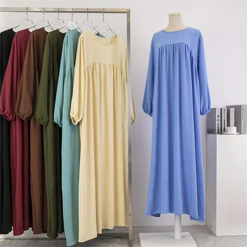 Großhandel Hochwertige Dubai Solid Color Modest Abaya Crêpe/Jazz Material große Größe Muslim Frauen Kleid Langarm Casual Abaya