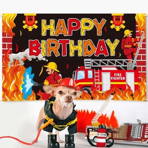定制消防员生日派对背景横幅消防车主题生日背景布儿童婴儿淋浴派对用品