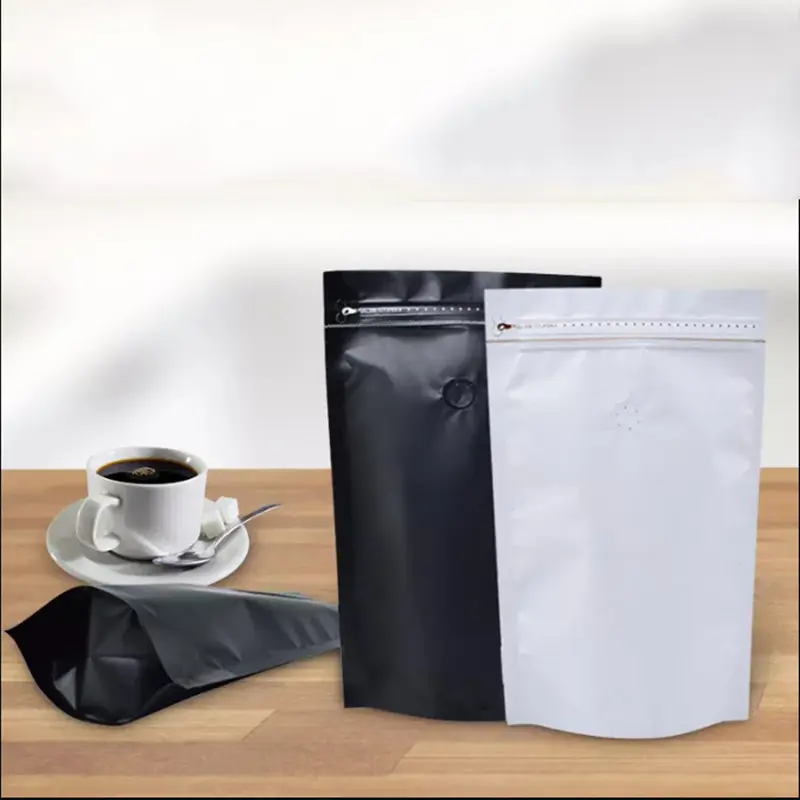 Toptan alüminyum folyo düz alt kahve çanta vana ve fermuar ile kahve çekirdeği/çay paketleme