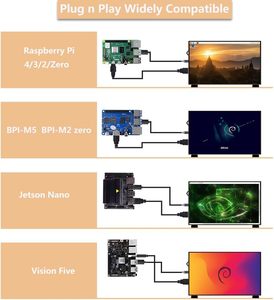 Monitor de pantalla LCD IPS portátil de 7 pulgadas con pantalla de disco libre de 1024x600 para Raspberry Pi