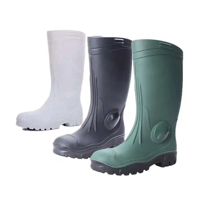 Su geçirmez yağmur çizmeleri erkek PVC enjeksiyon güvenlik yağmur ayakkabıları çalışma kauçuk ayakkabı çelik ayak emniyet üreticileri