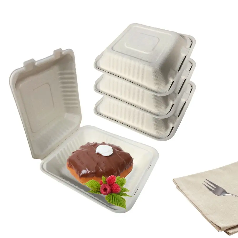Recipiente para alimentos descartáveis recicláveis de 1500ml, amostra grátis, caixa para embalagem de alimentos togo quadrada compostável natural