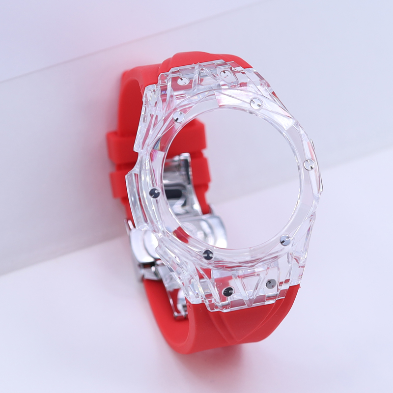 Transparent case red strap