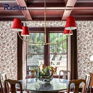 Cẩu Đèn chùm đôi, đèn trần bằng đồng hiện đại với màu đỏ <span class=keywords><strong>t</strong></span>ía vải hình nón, qué<span class=keywords><strong>t</strong></span> cánh tay cong, phòng ăn - Product Image 1