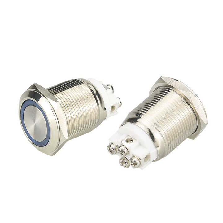 19mm Metal Waterproof 12/24V 4 Pin ON-OFF  LED Power Switch Ring Push Button Switch