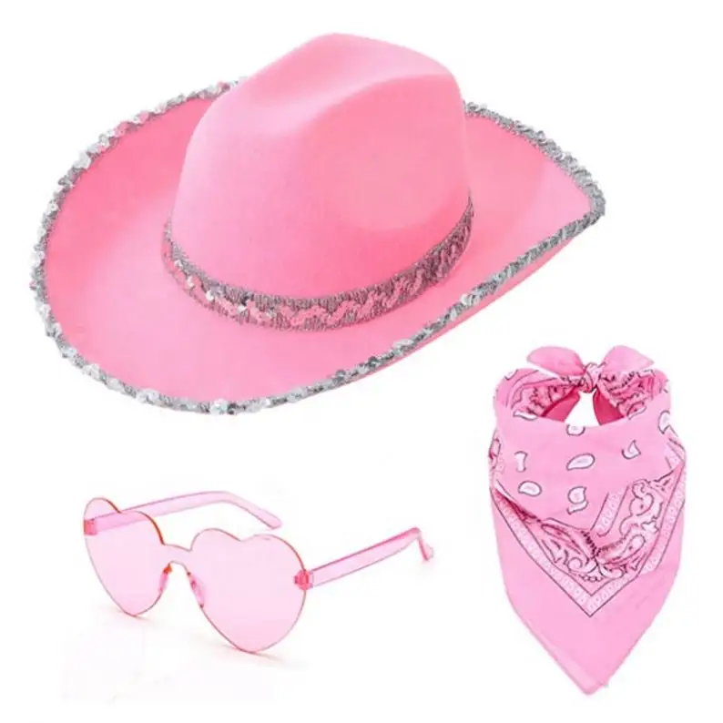 CJ-84 chapeau de Cowboy et Bandana coeur lunettes de soleil ensemble pour fille enterrement de vie de jeune fille Costume fête anniversaire chapeau de Cowgirl