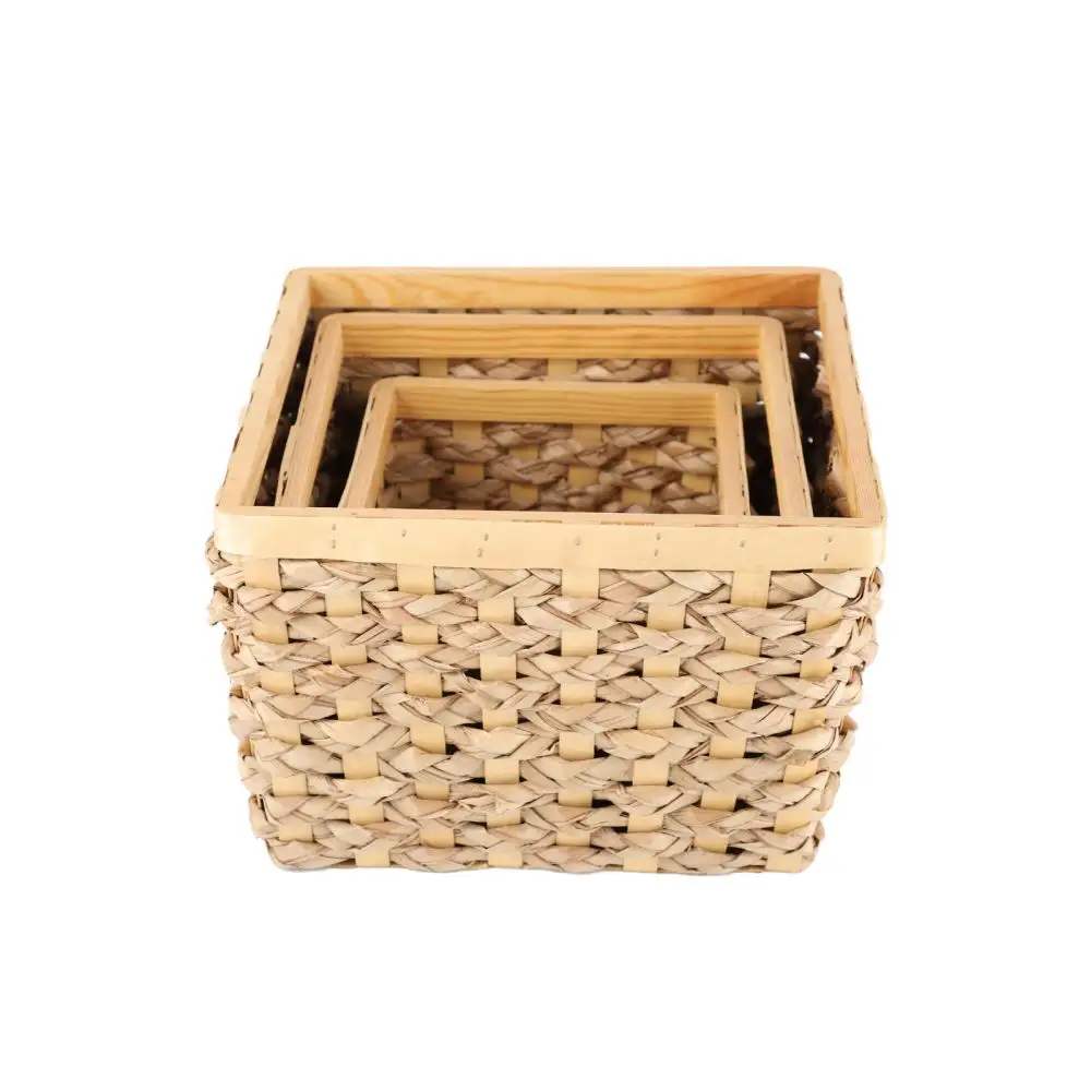 Simple Style Rectangle Sea Grass Straw Material Woven Basket Cattail Grass Storage Basket