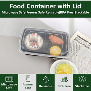 Microawave Reutilizable 3 Compartimentos Contenedores de preparación de comidas Inyección multifuncional PP Contenedor de almacenamiento de alimentos rectangular - Product Image 3