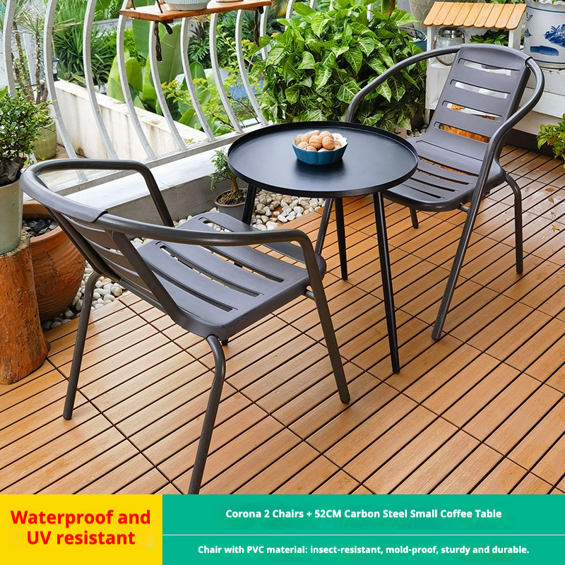 Corona 2 chaises + petite table basse 52cm en acier carbone