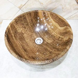 天然黄色木纹大理石梳妆台最新设计浴室抛光石材圆形大理石洗手盆