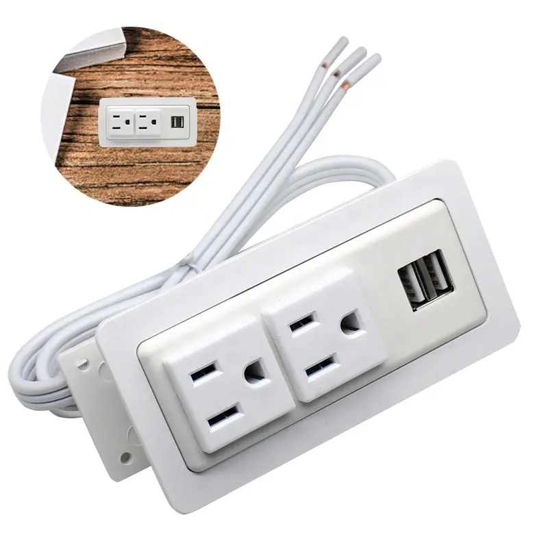 USB surge protector mountable extension cord 4 Outlet 2 USA socket with 2 USB port power strip white