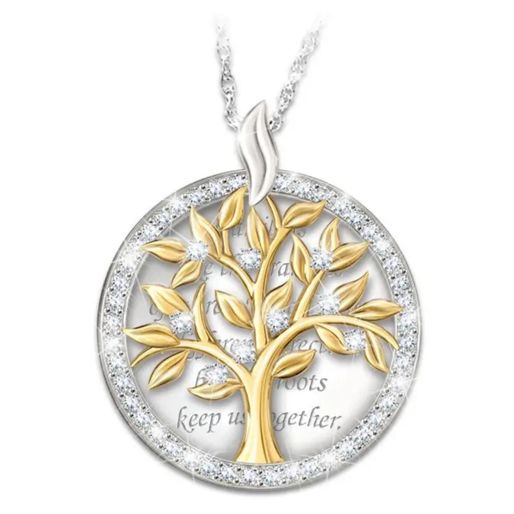 Nuovo Albero della Vita Collana con Diamanti di Modo Americano Europeo Lettering Oro-placcato Religioso