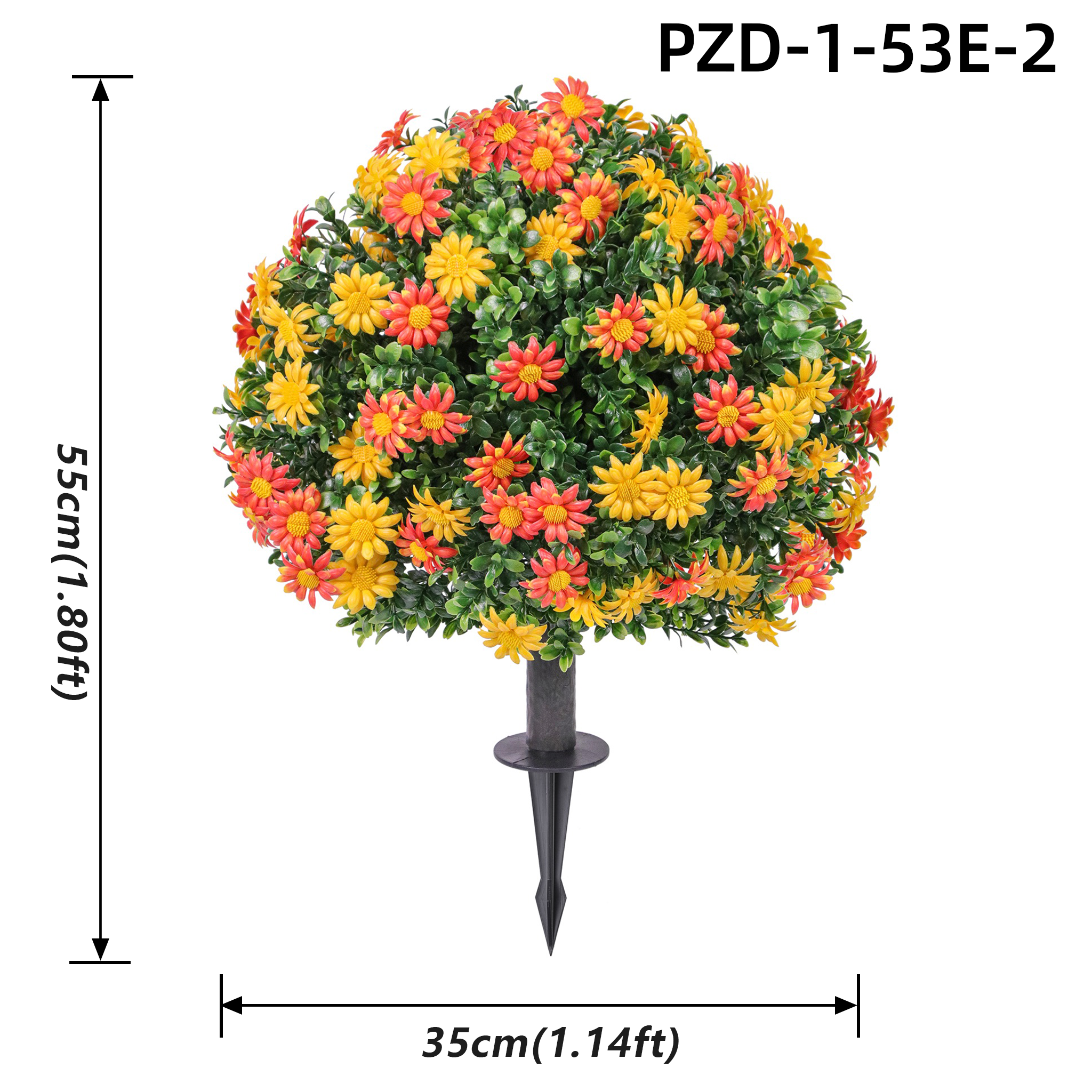 Yellow Orange Daisy Artificial Topiary Ball With Ground Spike