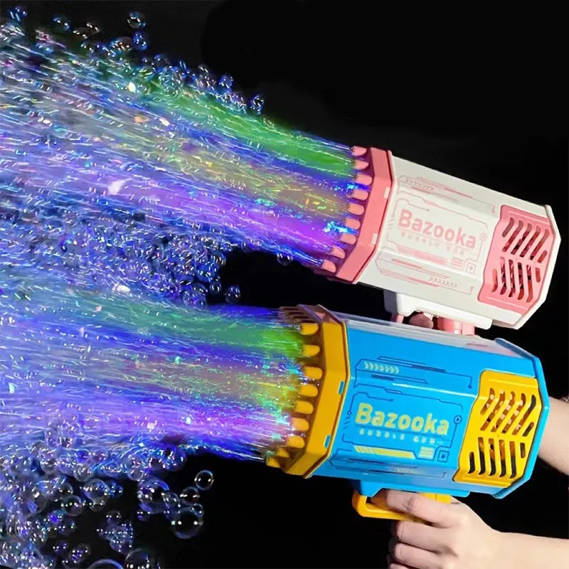 Grand pistolet automatique en plastique à 69 trous lanceur Bazooka fusée soufflant pistolet à bulles jouets lumières et musique pistolet à bulles clignotant