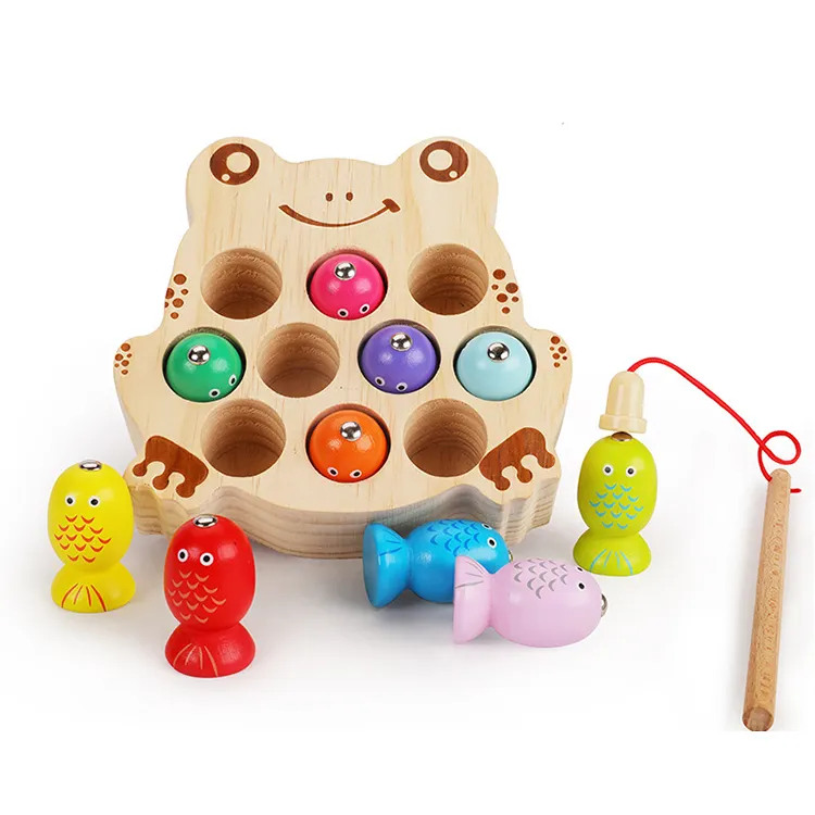 Boys and Girls Baby Wooden Children's Kitten Fishing Toys, Magnetic Puzzle Fish Wooden Magnetic Fishing Toys