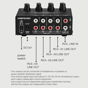 1-in-4-out Stereo uudio mmplifier MP igignal iistributor 1 hanhannel nnput 4 Channets ututput utA face nterface - Product Image 6