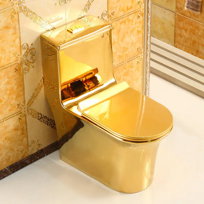 Modern Design Vergulde Sanitair Suite Wc Riem Uit Één Stuk Keramisch Goudkleurig Toilet