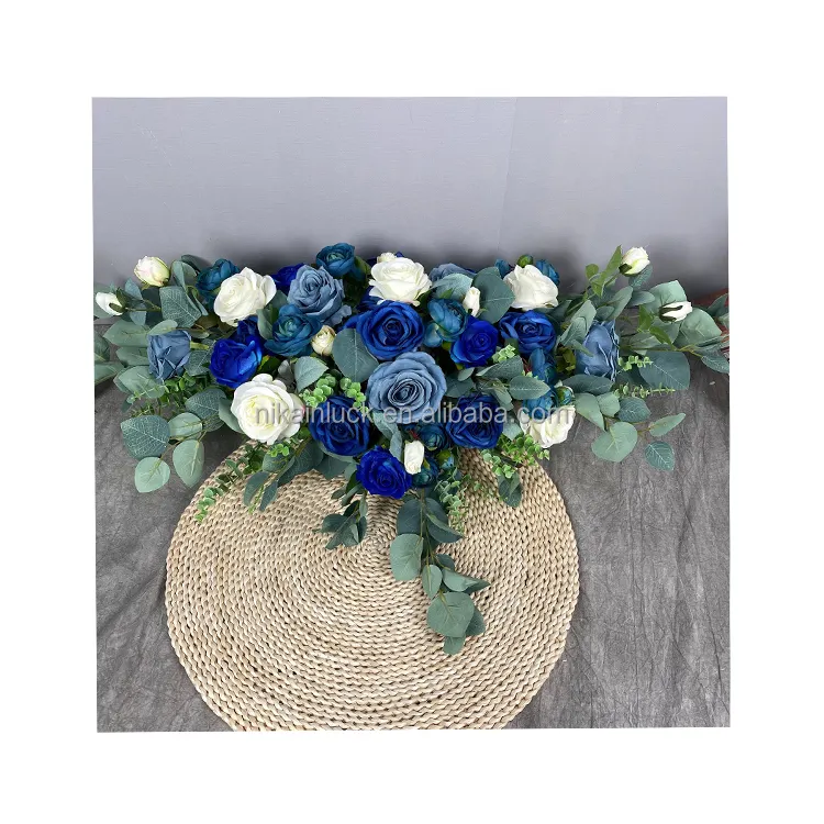 Centrotavola floreale in lino da tavola per matrimonio con fiori blu ricamati centrotavola fiori decorativi fiori