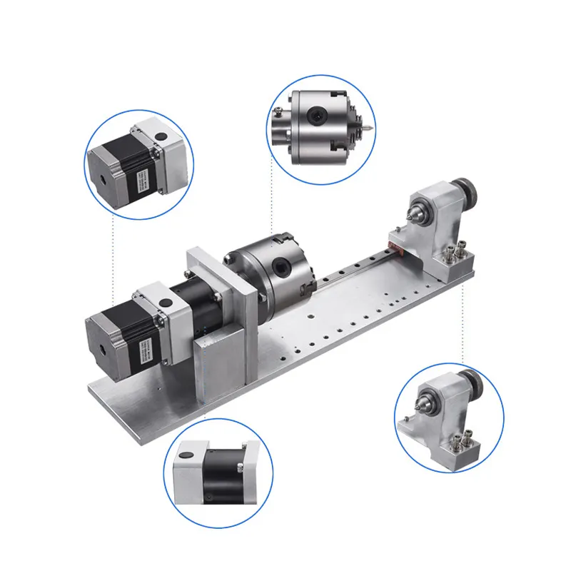 Máquina de grabado CNC de 4 ejes, reductor planetario, eje rotativo, cabezal divisorio, carrera de procesamiento de 140mm