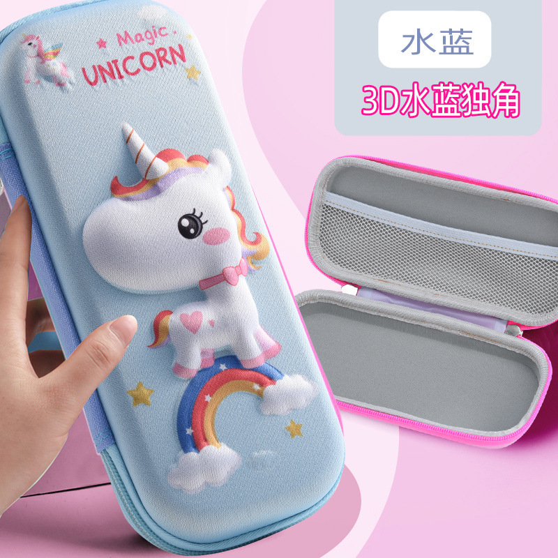 cloth + eva 3d pencil case-aqua blue-unicorn design