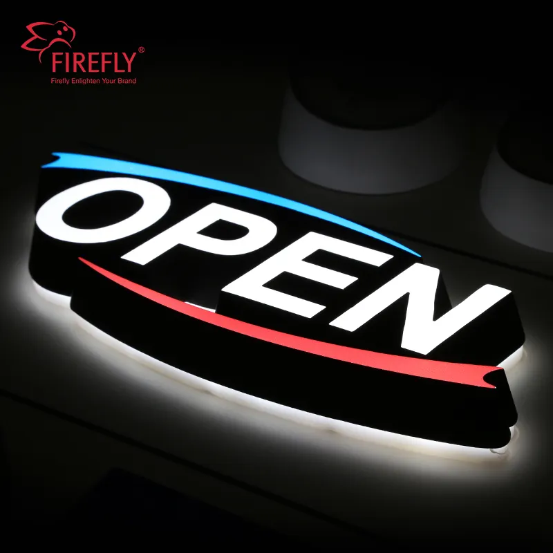 شعار متجر الأعمال مخصص إضاءة ثلاثية الأبعاد أكريليك مضيئة صغيرة مفتوحة نيون بإضاءة خلفية قناة إشارة ليد