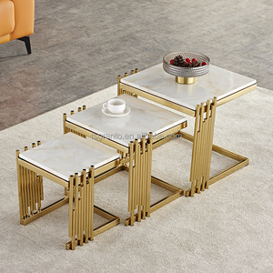 Good Quality <strong>Nesting</strong> Square Side <strong>Table</strong> Set for Living Room 3 PCS Small Marble Coffee <strong>Table</strong> Gold Stainless Steel Frame <strong>End</strong> <strong>Table</strong> - Product Image 2