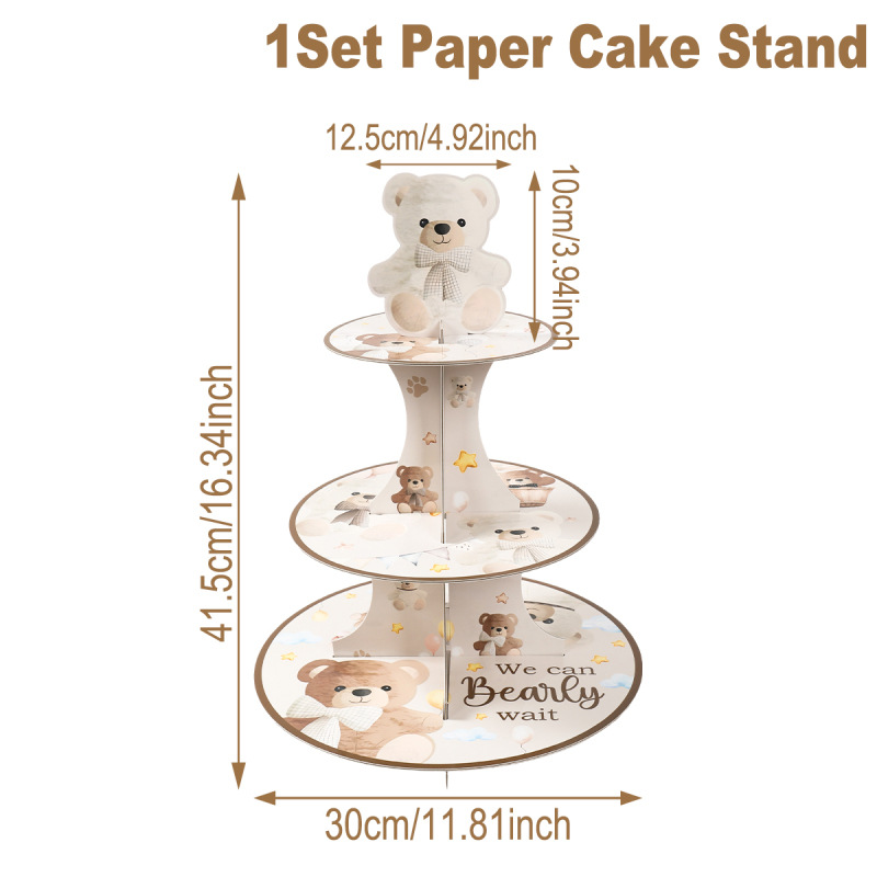 WHITE- brown bear theme cake stand-1 set