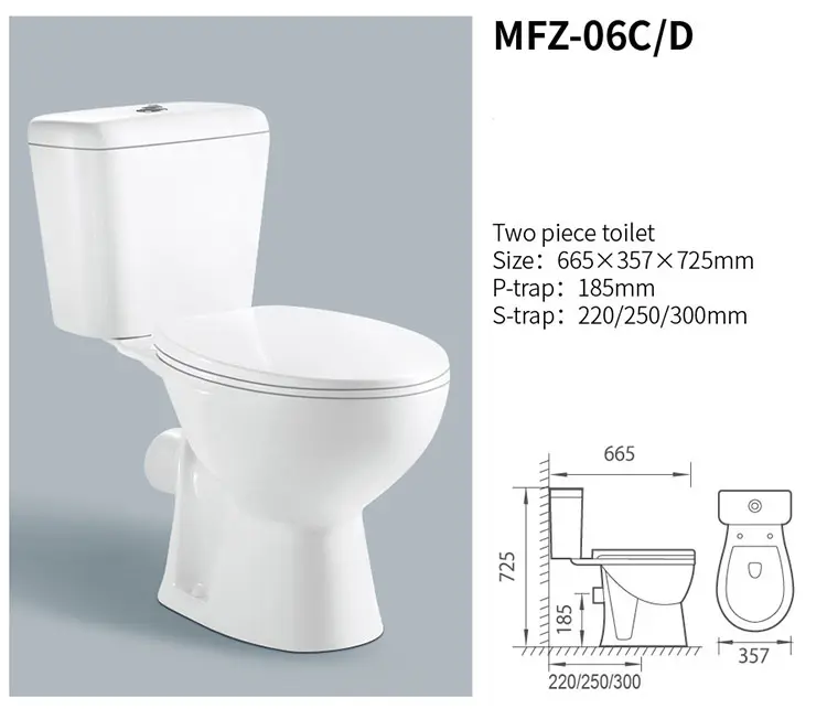 Medyag Eco Wash Down Round Ceramic Two Piece Toilet P Trap Commode Toilet Bathroom WC Water Closet