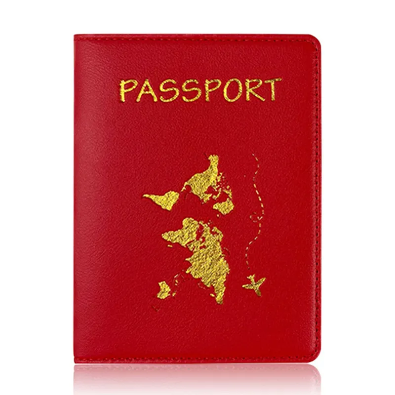 Viaje mini pasaporte titular carteras hombre mujer pu cuero tarjeta de crédito caso protector impreso mapa dorado