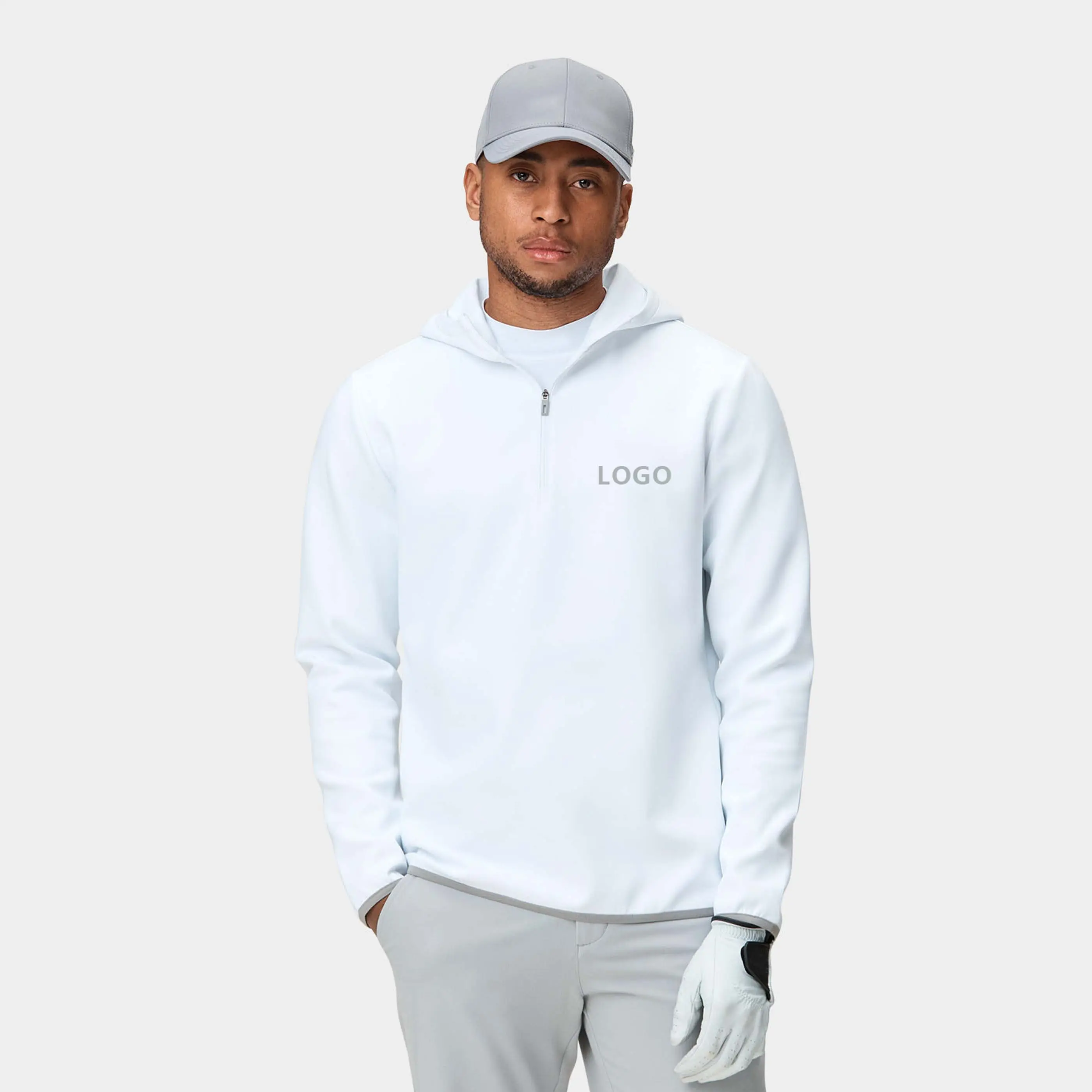 Benutzer definiertes Logo Design Quarter Zip Neck Hoodies Baumwolle Overs ized Plain Golf Wear Sport Hoodie für Männer