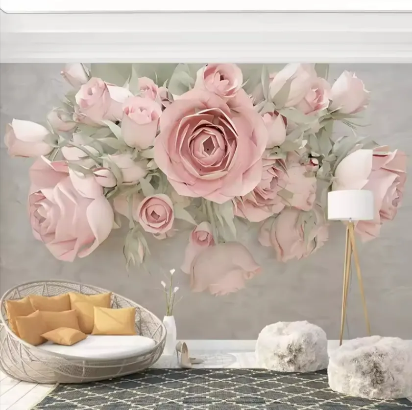 Custom Removable Floral Rose Wall Papers Home Decor Girl Wallpapers For Living Room Creative Home Mural