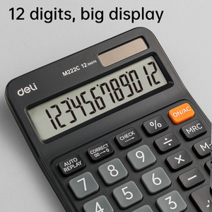 Deli EM222C 12-<strong>Digit</strong> Widescreen Portable Desktop Calculator Mini Black Plastic Office Study <strong>Computer</strong> 80pcs/set per Carton - Product Image 4