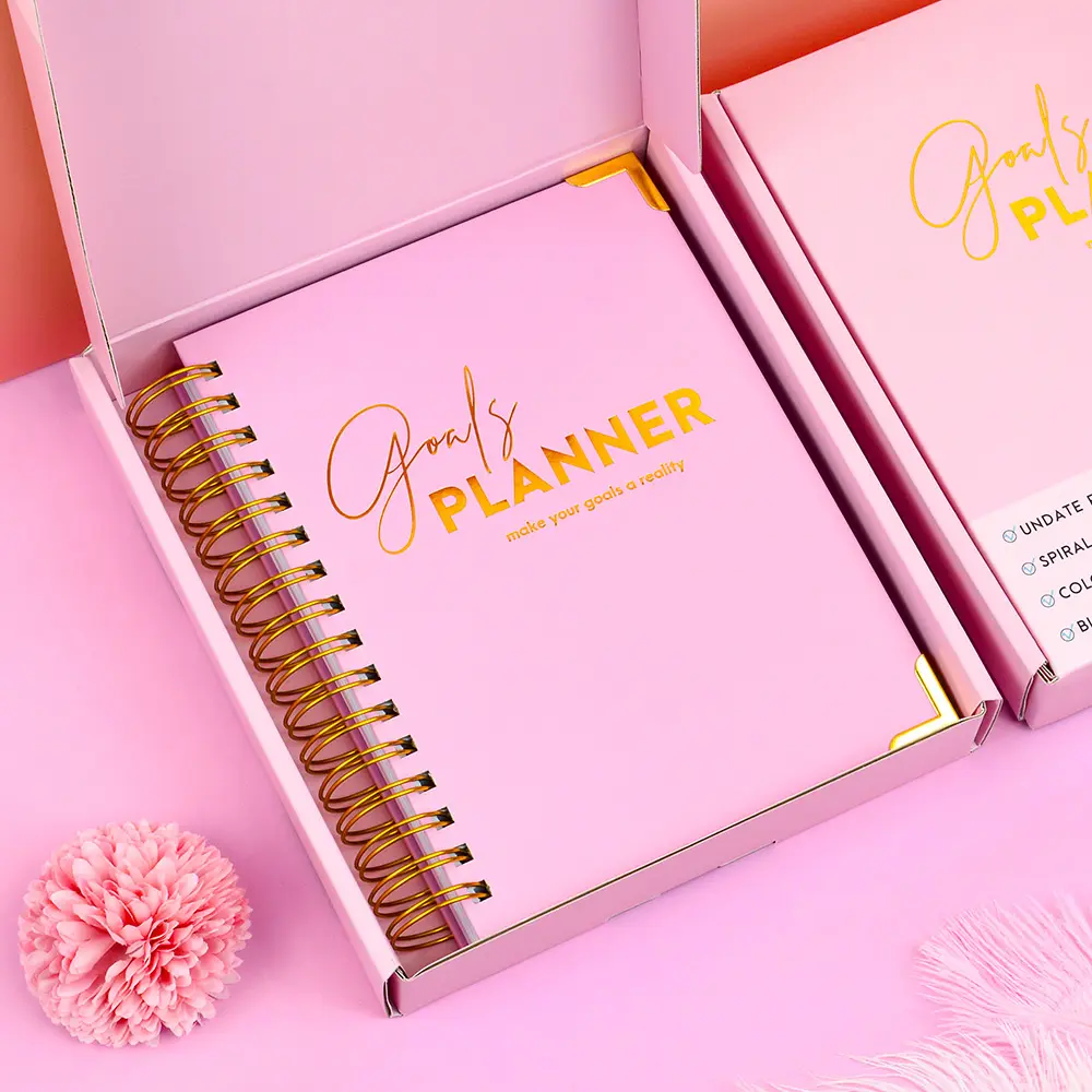 Custom Private Label Pink Hardcover Daily Weekly Spiral Undated Goals A5 Planner Journal Agenda Notebook