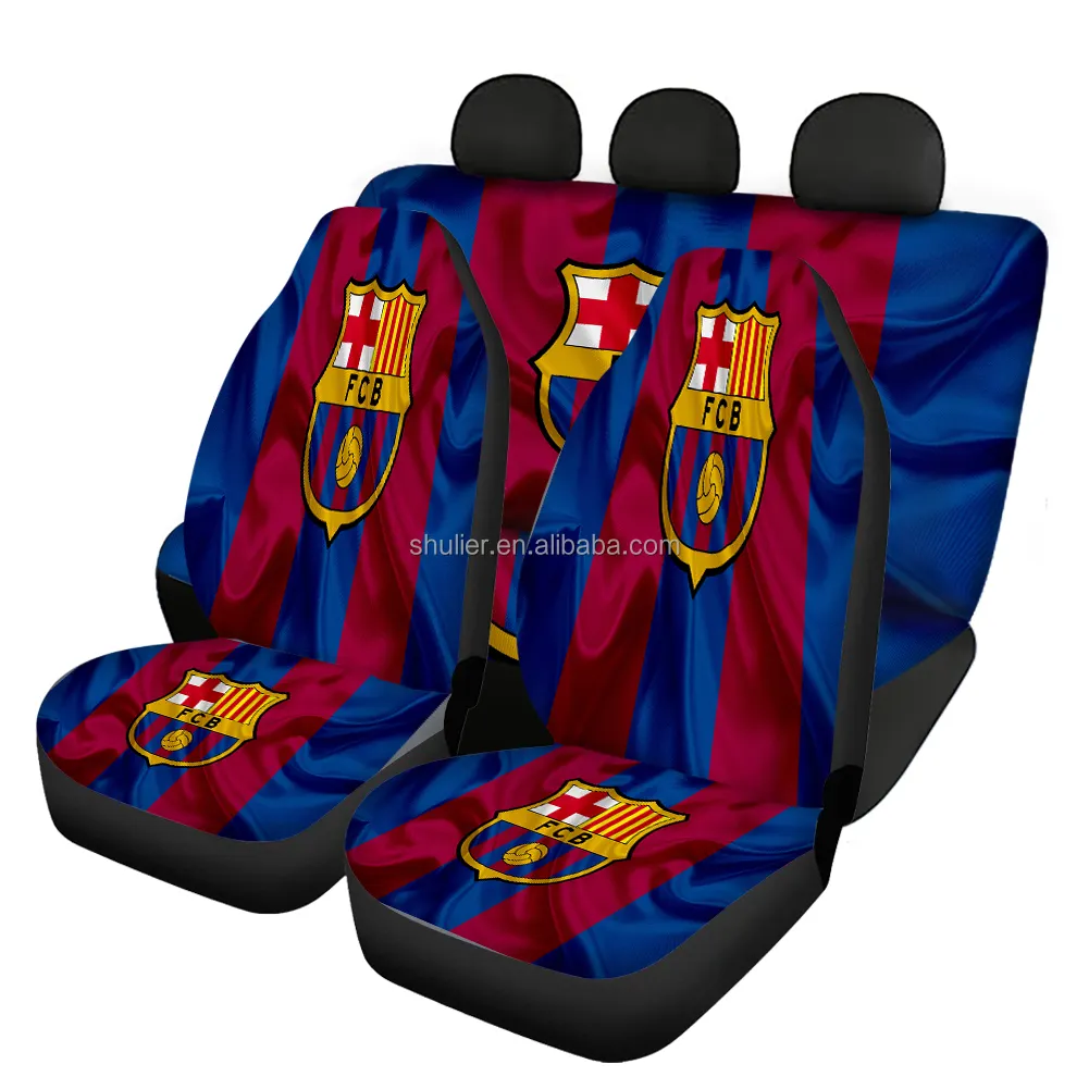 Asiento con logotipo personalizado de cualquier diseño cubierto con la bandera de Barcelona Universal Barcelona con el Real Madrid la alfombrilla del coche