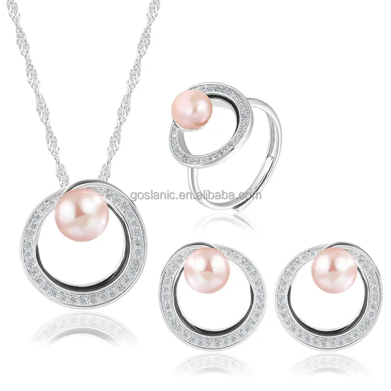 Silver Jewelry S925 Earrings Ring Necklace Elegant Silver Jewellery Set Freshwater Pearl European And American Fashion Trendy