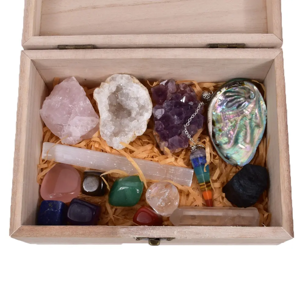 Scatola di guarigione di cristallo naturale all'ingrosso 7 Chakra Tumbling Stone Meditation Gemstone Set