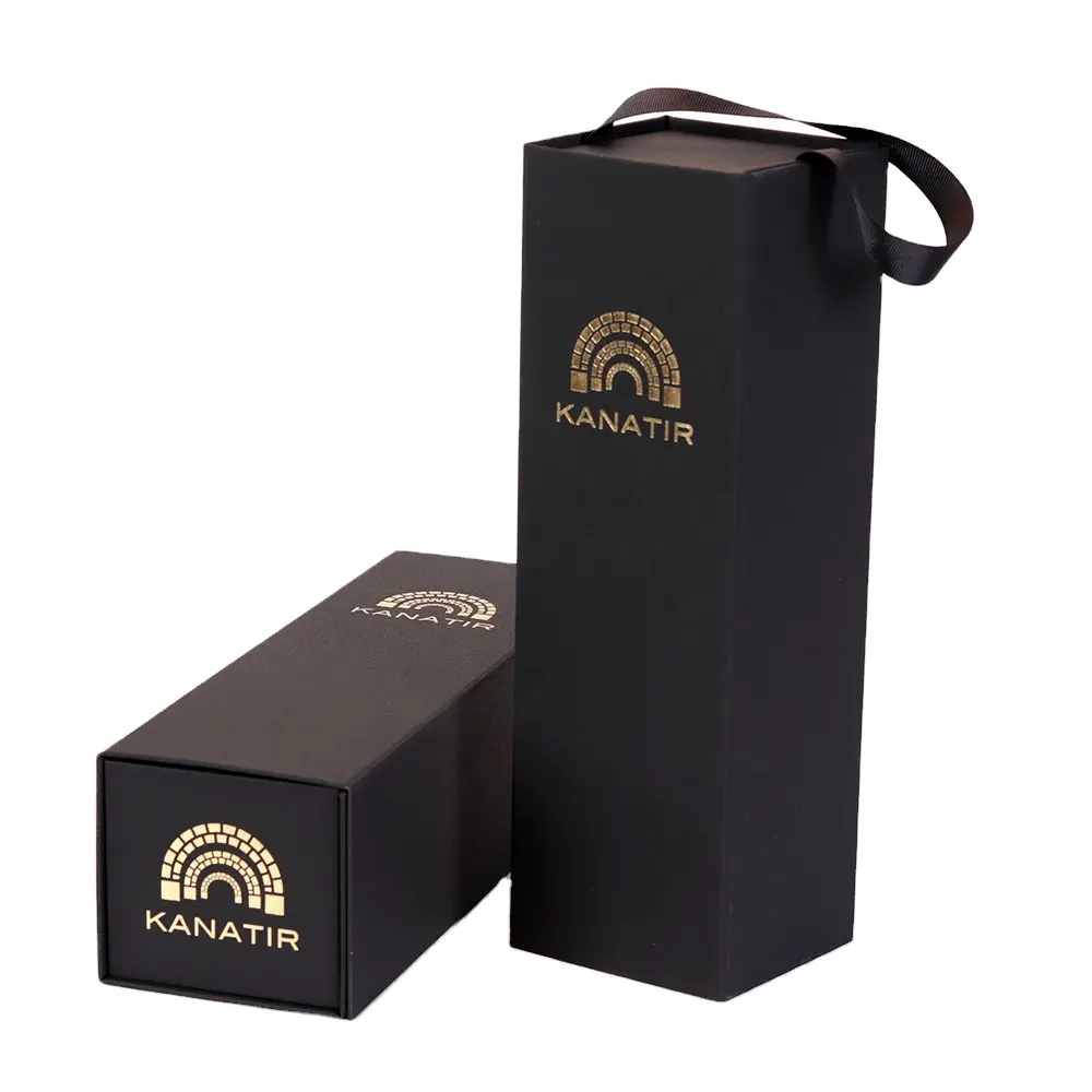 Custom luxury handmade wine bottle packaging cardboard black boxes single bottle wine box