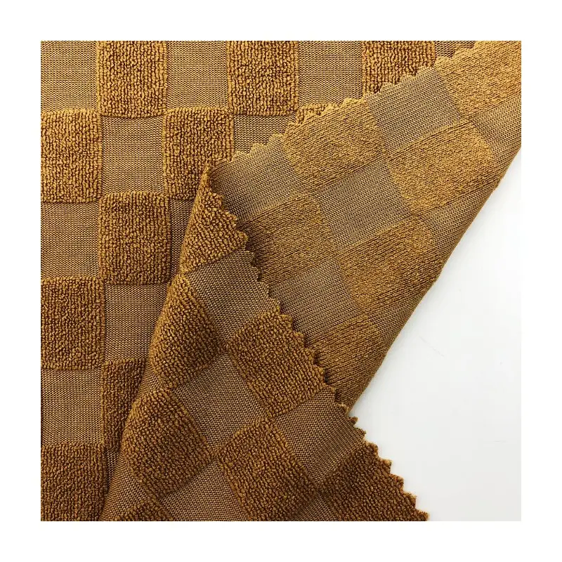 2023 Venda quente novo design quadriculado malha 100% poliéster sólida toalha jacquard terry biquíni tecido para maiô