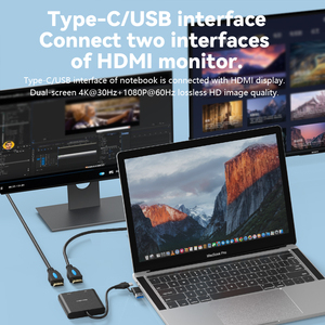 Xput OEM USB a <strong>Dual</strong> <strong>HDMI</strong> Adapter 2 in 1 Type C Hub <strong>HDMI</strong> 4k 30Hz 1080P 60Hz Compatible with Window Mac OS Linux Android System