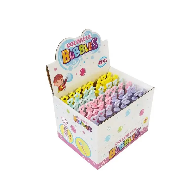 Toptan çocuk çocuklar sabun değneklerini plastik açık parti küçük renkli kabarcıklar üfleme su kabarcık sopa oyuncaklar ile ekran kutusu