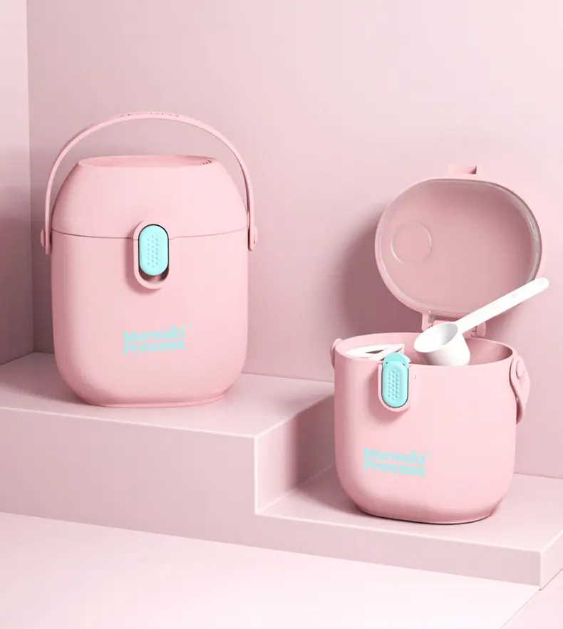 Contenedor de comida pequeño sin BPA de alta calidad, caja de leche en polvo con cuchara, caja de almacenamiento de leche en polvo para bebés