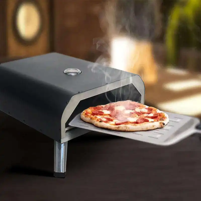 Oven Pizza Gas Mini Luar Ruangan Baja Tahan Karat Komersial 16 Inci Portabel dengan Kaki Lipat