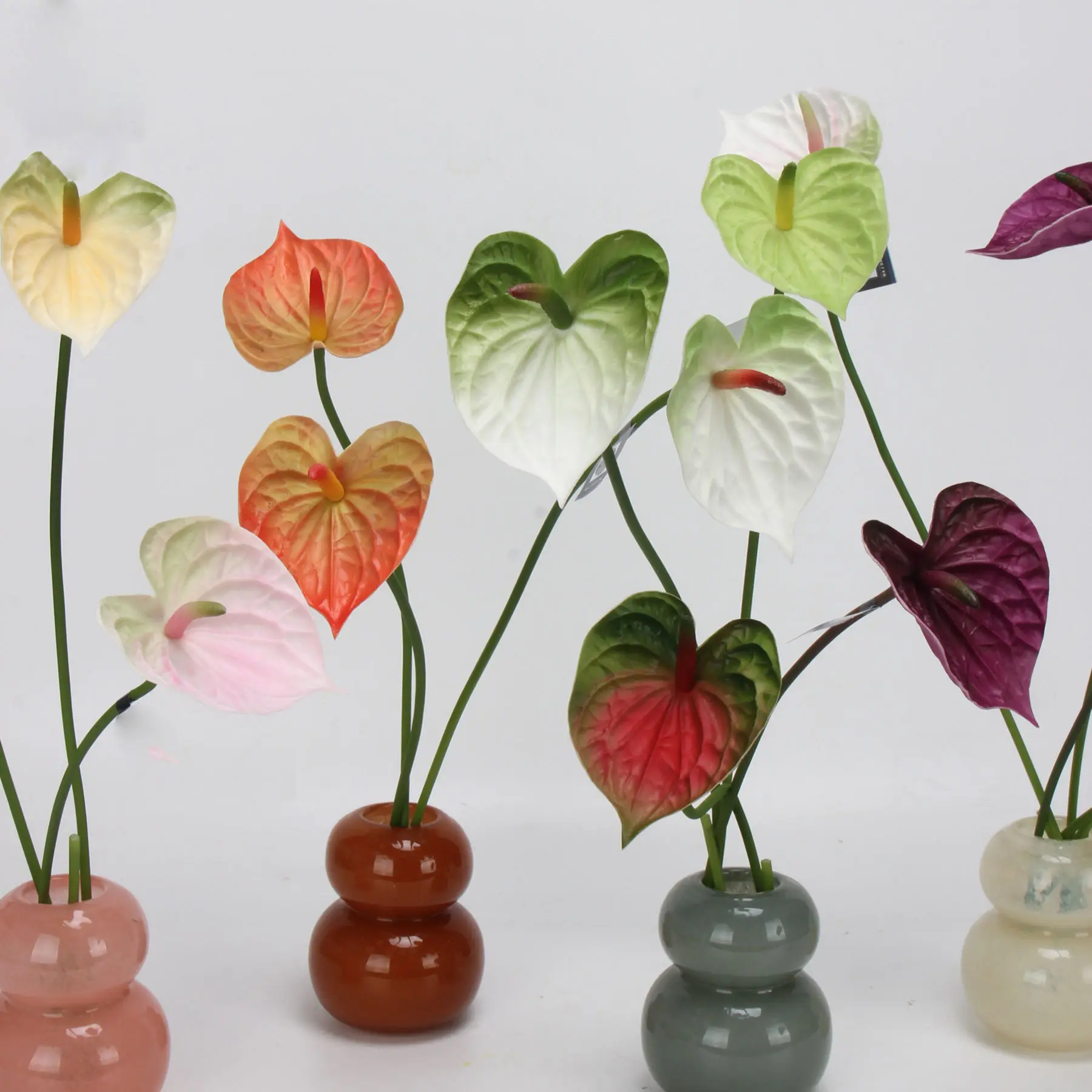 AR-1041 ZUOYI Usine 3D PU Artificielle Real Touch Anthurium Fleur Flamingo Blanc Palm Pour La Maison