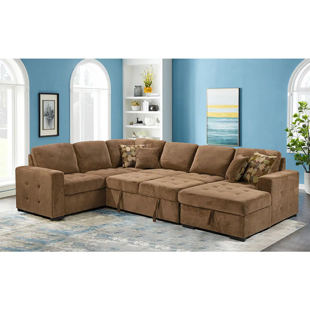 Hot Selling existing Pineapple corduroy Ocean Villa 6-7seater sectional living room sofa bed sets